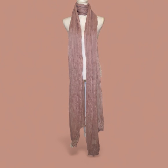 CRINKLE SCARF Long Lightweight Cotton/Linen Blend in Dusty Rose Pink 116” x 33” - Picture 4 of 7